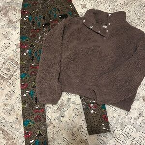 Woman’s fleece top and leggings